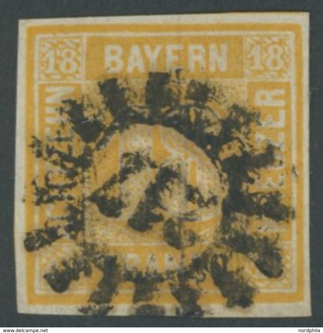 BAYERN 7 O, 1854, 18 Kr. Gelblichorange, MR-Stempel 217, Pracht, Signiert H. Krause, Mi. 240.- - Sonstige & Ohne Zuordnung