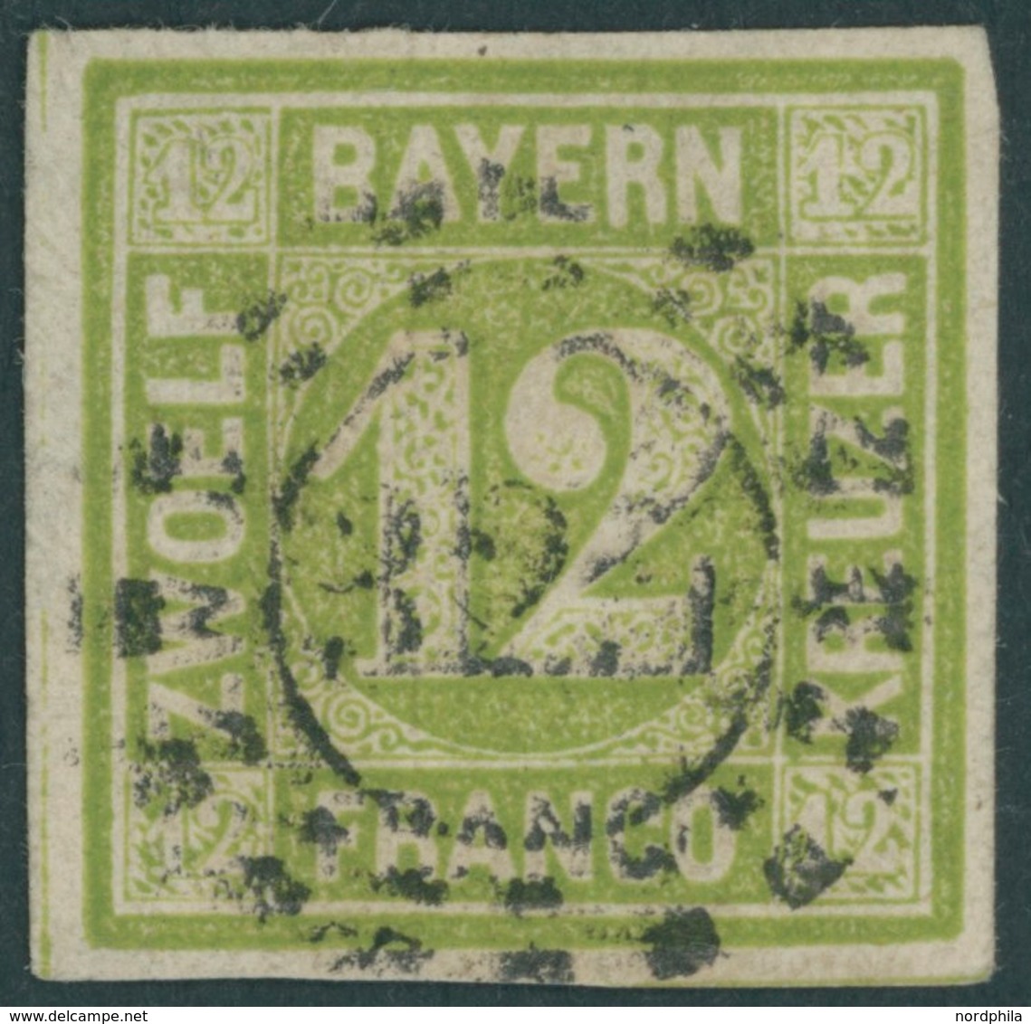 BAYERN 12 O, 1862, 12 Kr. Dunkelgelbgrün, Zentrischer MR-Stempel 325 (MÜNCHEN), Pracht, Gepr. Brettl, Mi. 100.- - Other & Unclassified