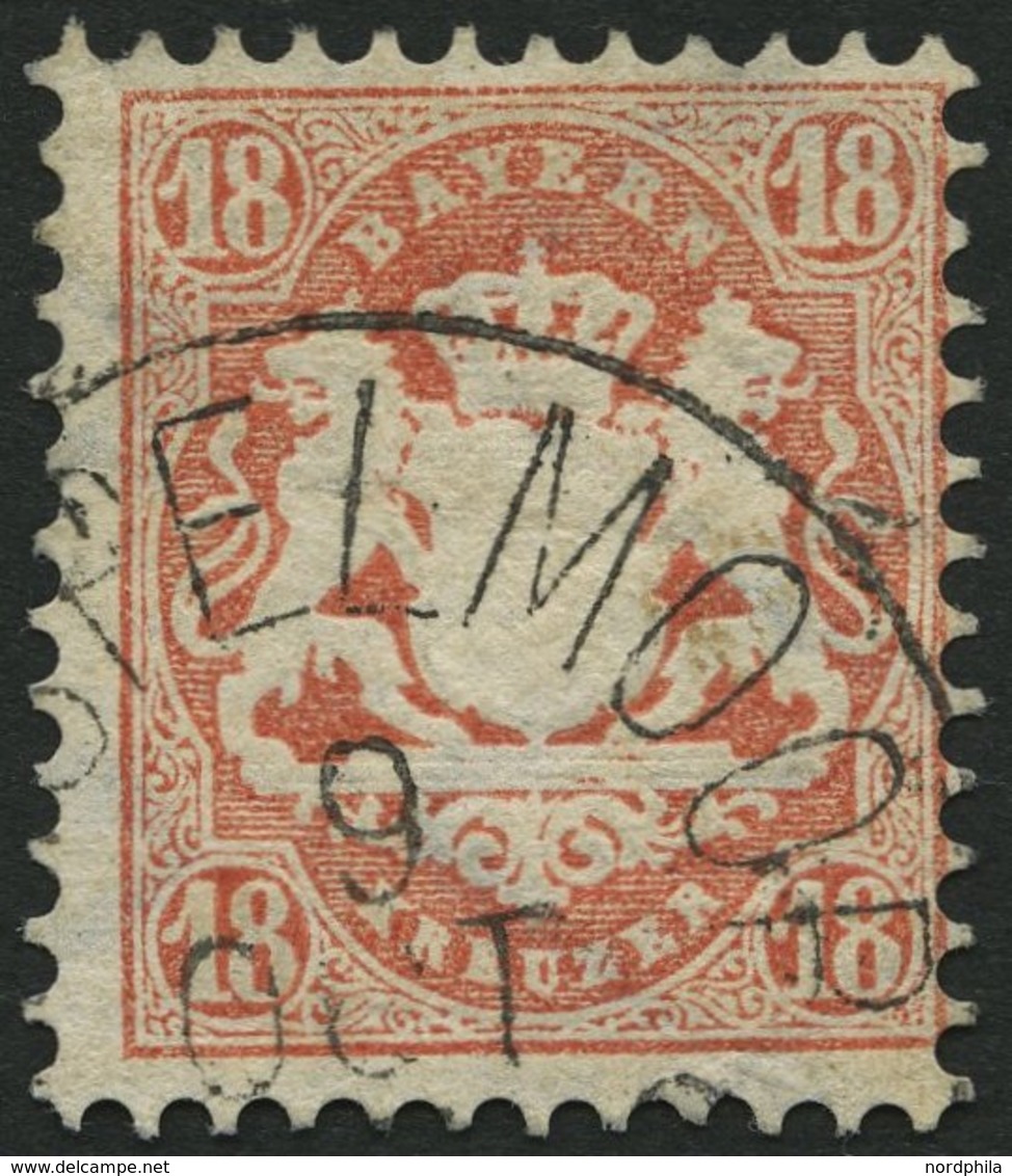 BAYERN 27Xb O, 1870, 18 Kr. Dunkelziegelrot, Wz. Enge Rauten, Feinst, Gepr. Stegmüller, Mi. 240.- - Sonstige & Ohne Zuordnung