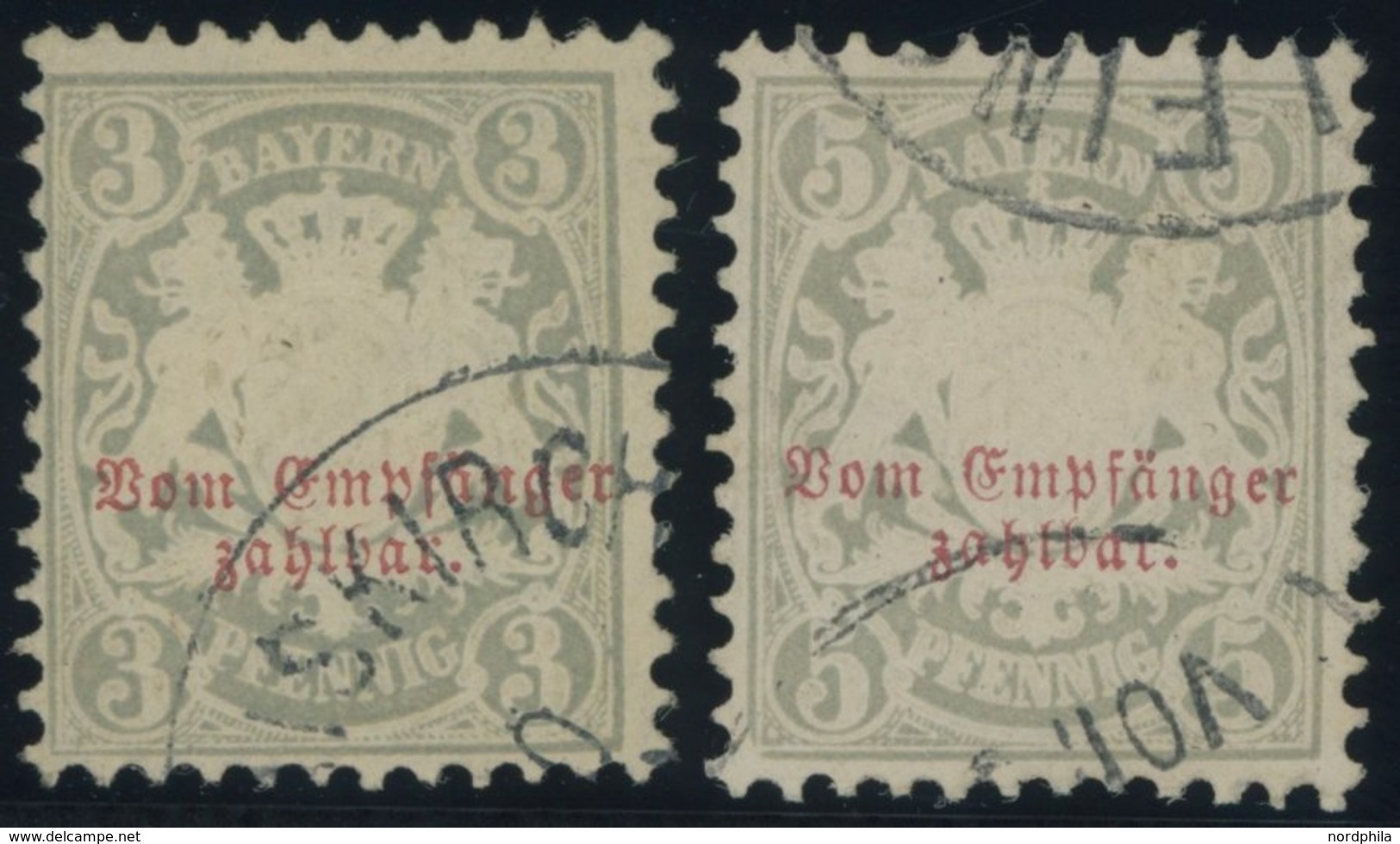 BAYERN P 4/5 O, 1876, 3 Und 5 Pf. Grüngrau, Wz. 2, 2 Prachtwerte, Mi. 70.- - Otros & Sin Clasificación