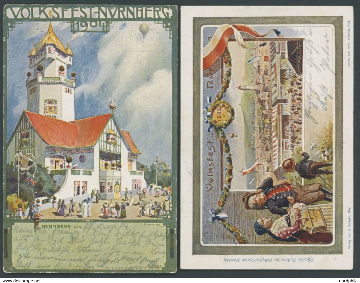 BAYERN PP 15C BRIEF, Privatpost: 1902/4, 5 Pf. Wappen Volksfest, 2 Verschiedene Farbige Festpostkarten Mit Ballon (PP 15 - Otros & Sin Clasificación