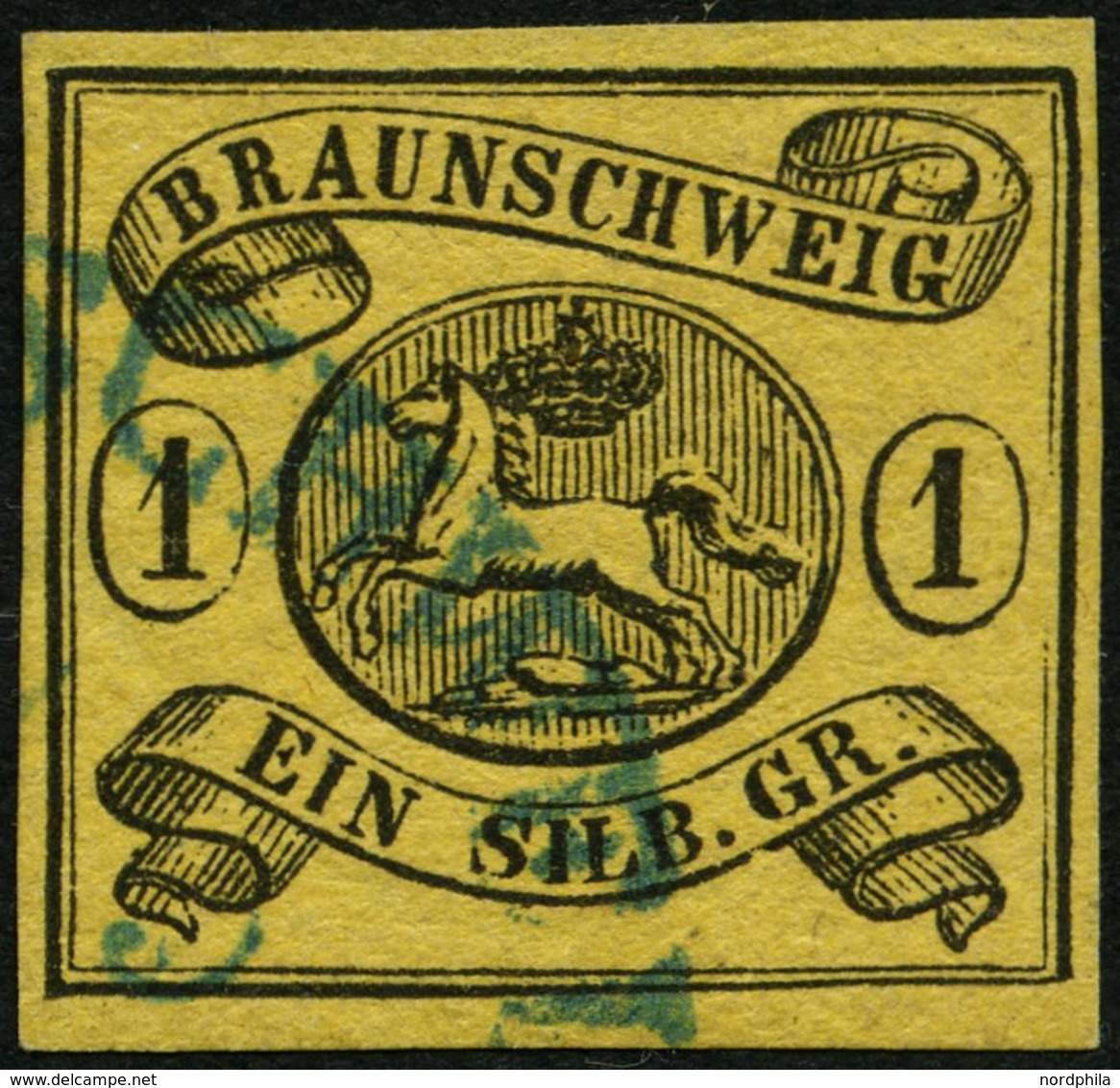 BRAUNSCHWEIG 6aY O, 1853, 1 Sgr. Schwarz Auf Sämisch, Verkehrtes Wz., Pracht, Gepr. Bühler, Mi. 120.- - Brunswick