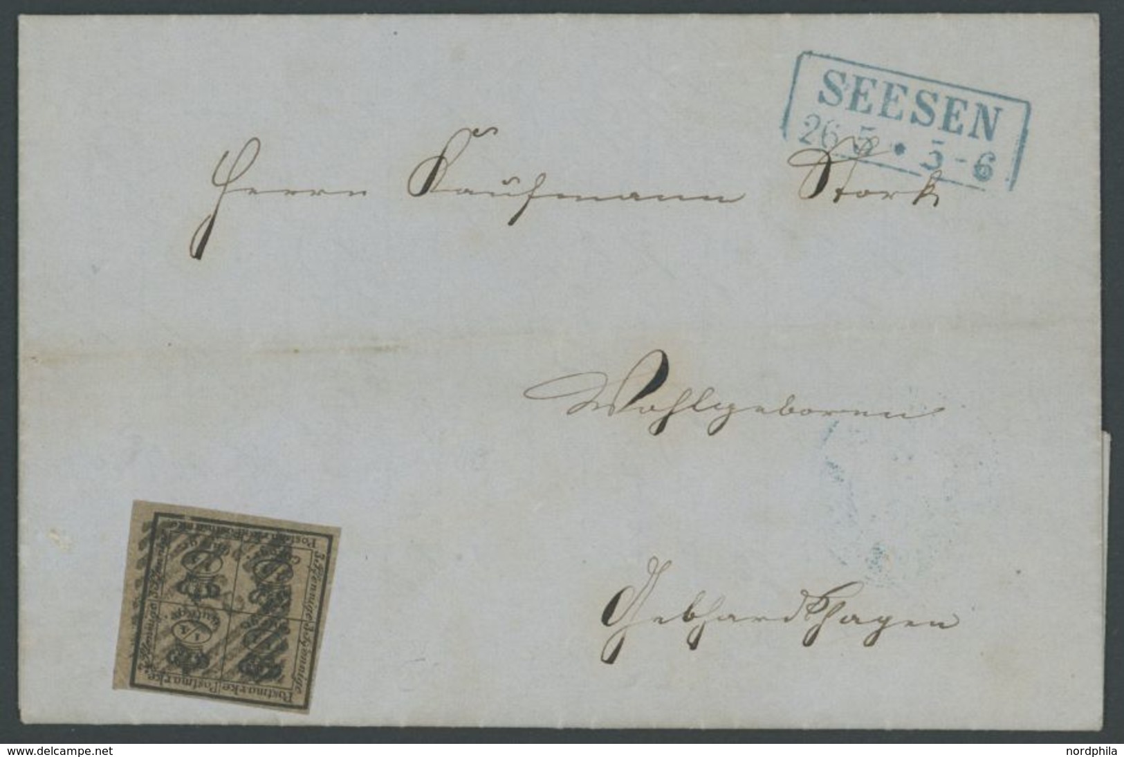 BRAUNSCHWEIG 9a BRIEF, 1862, 4/4 Ggr. Schwarz Auf Graubraun Mit Nummernstempel 39 Auf Brief Aus SEESEN, Pracht - Brunswick