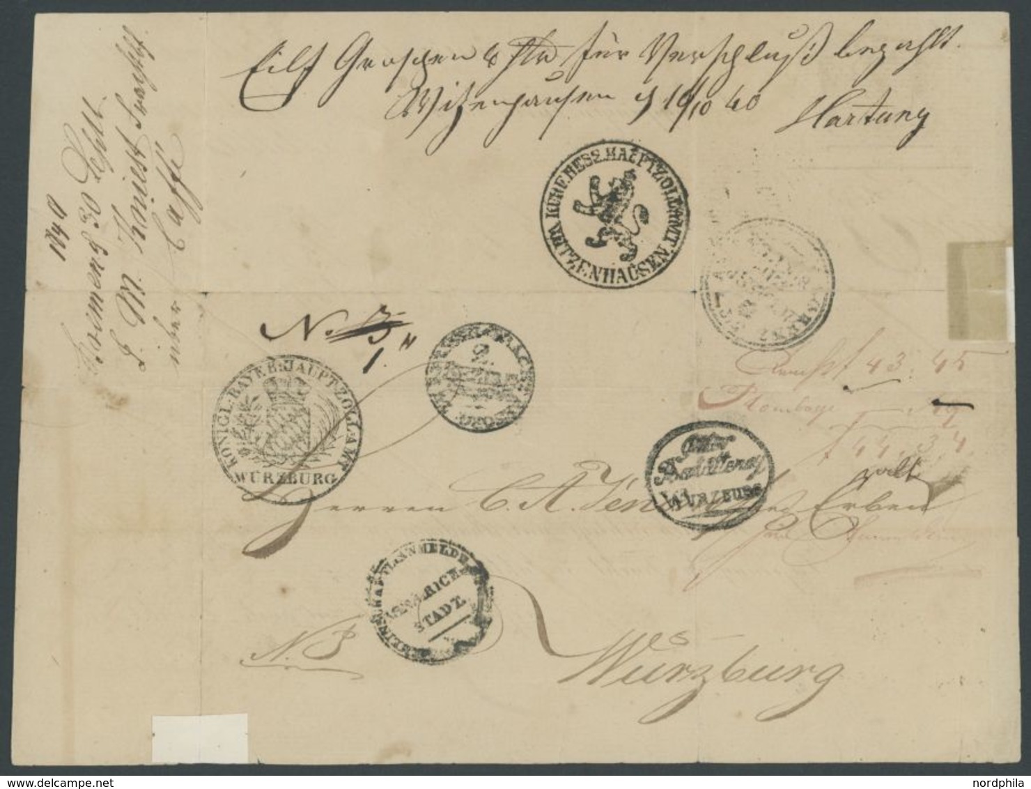 BREMEN 1840, Fuhrmannsbrief Von BREMEN Nach Würzburg, Feinst - Prephilately