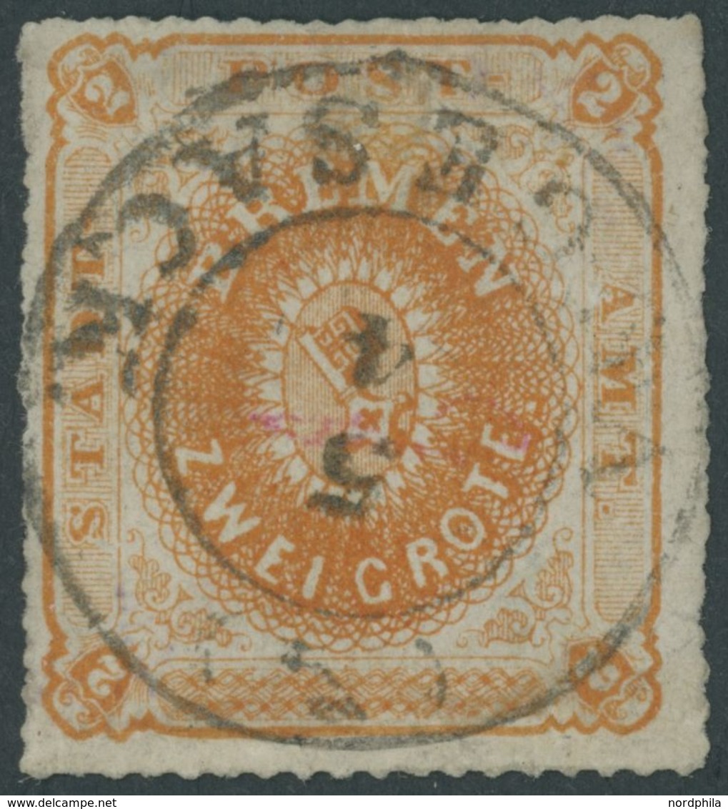 BREMEN 5b O, 1863, 2 Gr. Rotorange, Zentrischer K2 VEGESACK, Repariert Wie Pracht, Diverse Altsignaturen Und Gepr. W. En - Brême