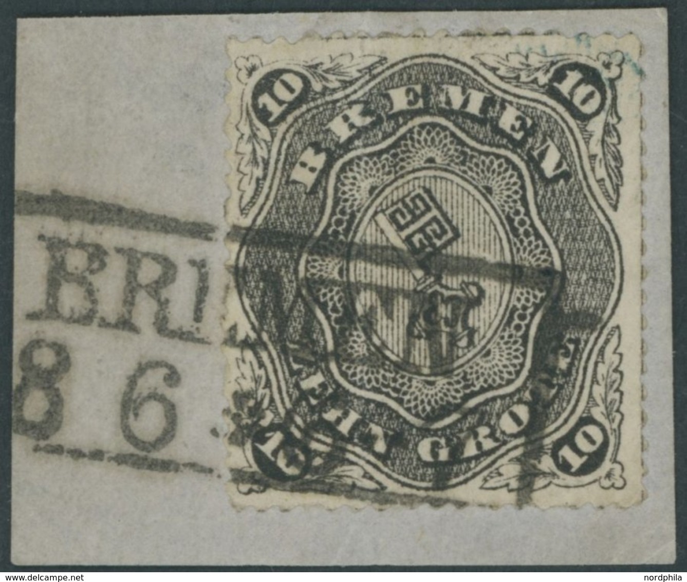 BREMEN 8B BrfStk, 1863, 10 Gr. Schwarz, Durchstich D 1 II, Mit 3 Trennungslinien Auf Briefstück, R2 BREMEN, Kabinettbrie - Bremen