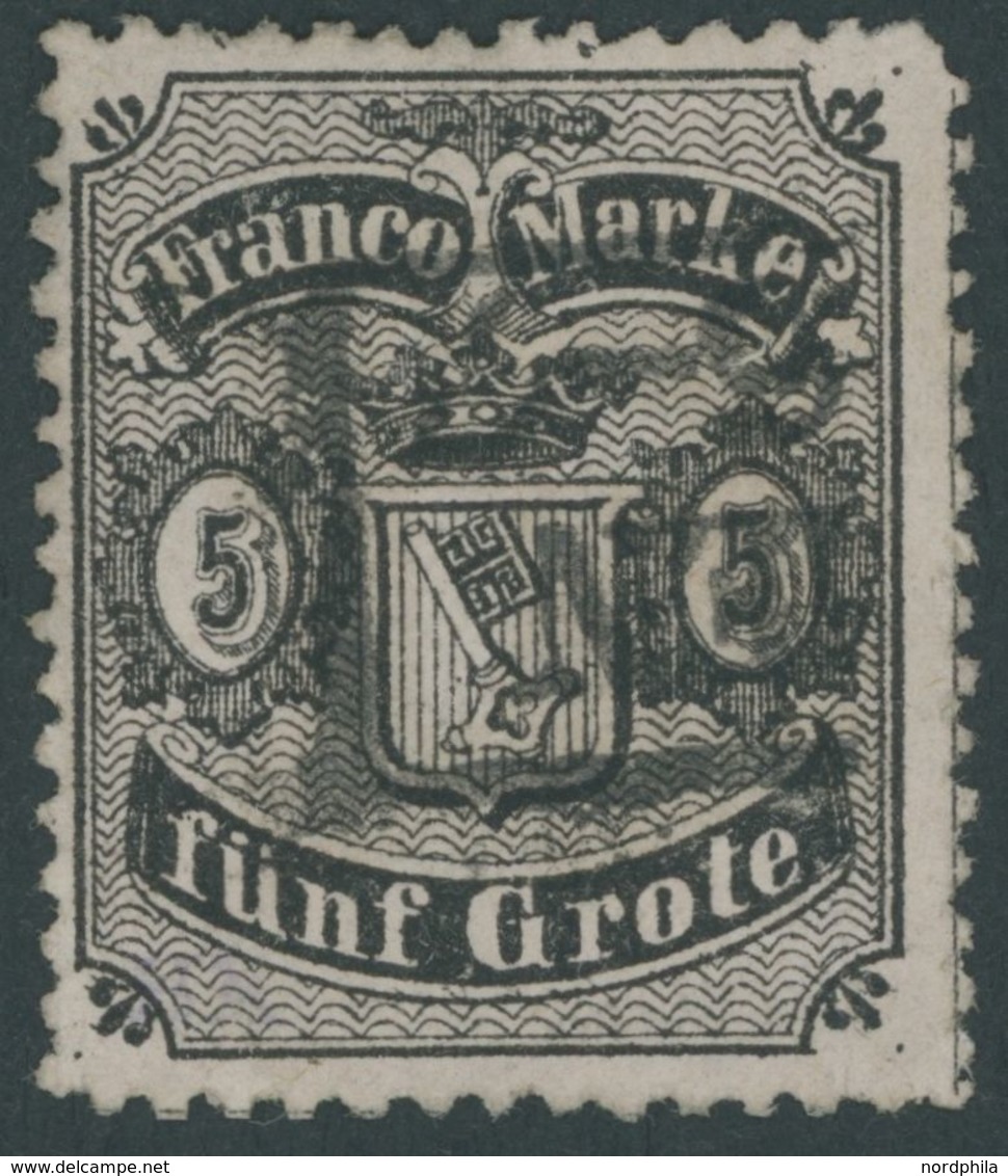 BREMEN 12 O, 1867, 5 Gr. Schwarz Auf Mattgraubraun, Repariert Wie Pracht, Mi. 400.- - Bremen