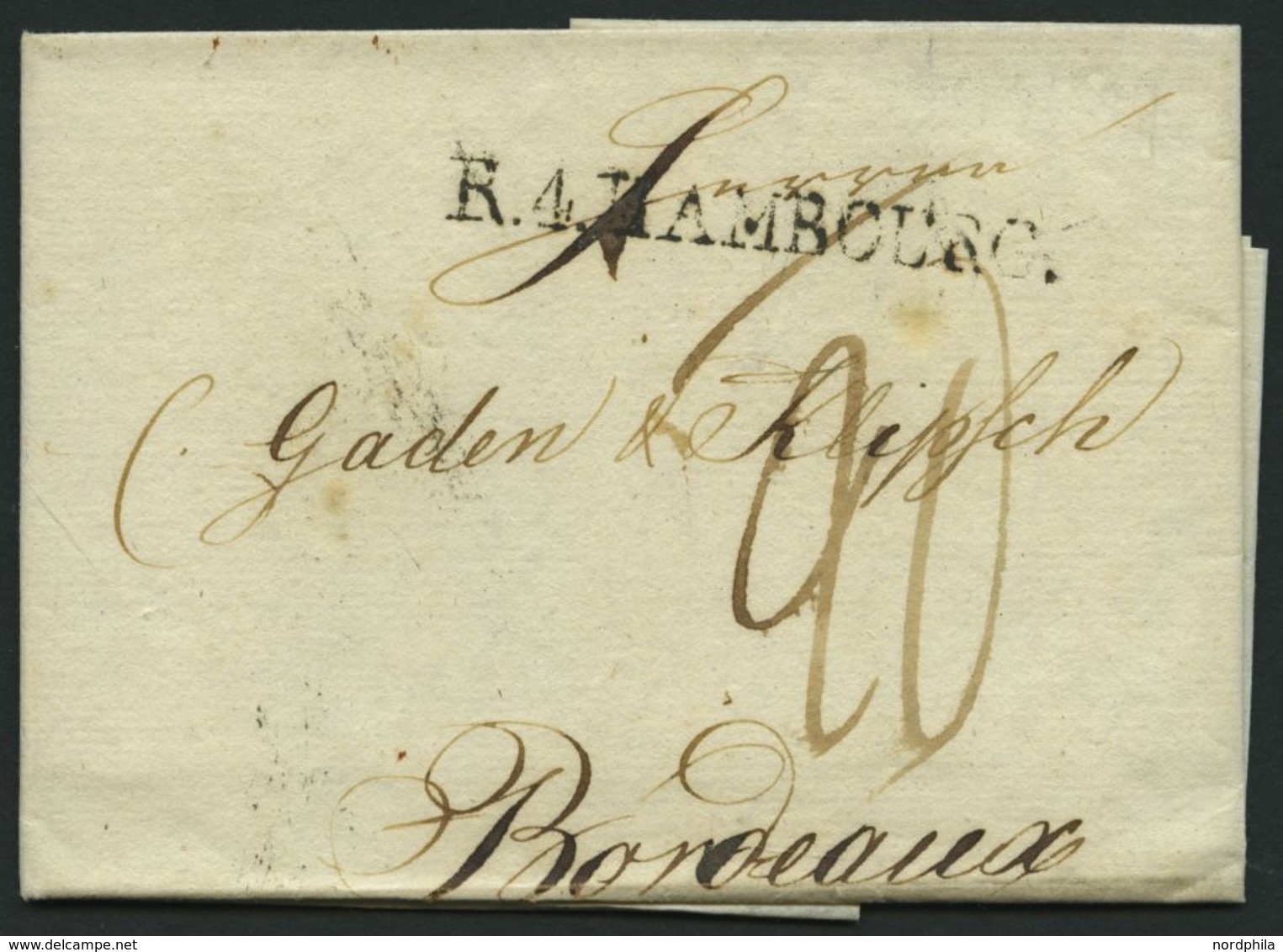HAMBURG VORPHILA 1809, R.4. HAMBOURG, L1 Auf Brief Nach Bordeaux, Pracht - Altri & Non Classificati