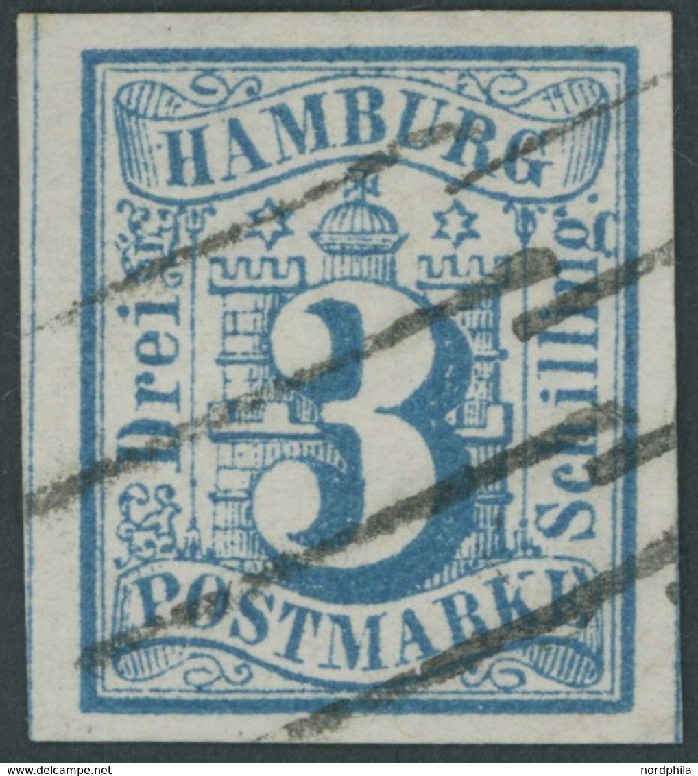 HAMBURG 4 O, 1859, 3 S. Preußischblau, Links Mit Vollständiger Trennungslinie, Kabinett, Mi. (160.-) - Hambourg