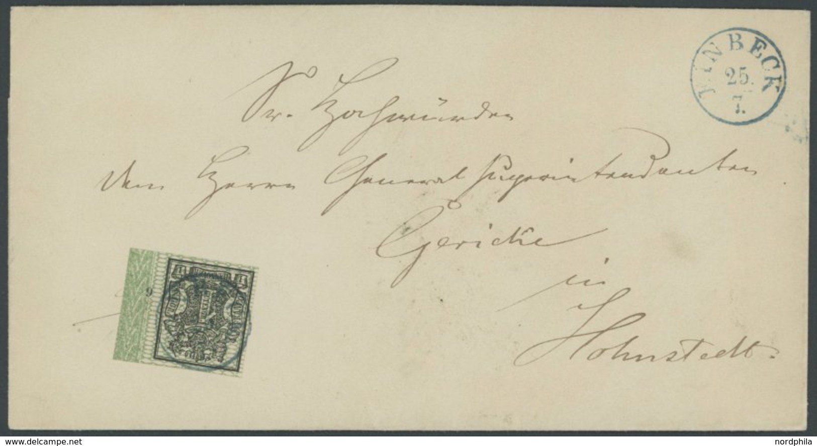 HANNOVER 9 BRIEF, 1856, 1 Gr. Schwarz, Rechtes Bordüren-Randstück Mit Nummer 6 Auf Brief Von EINBECK (blauer K1) Nach Ho - Hannover