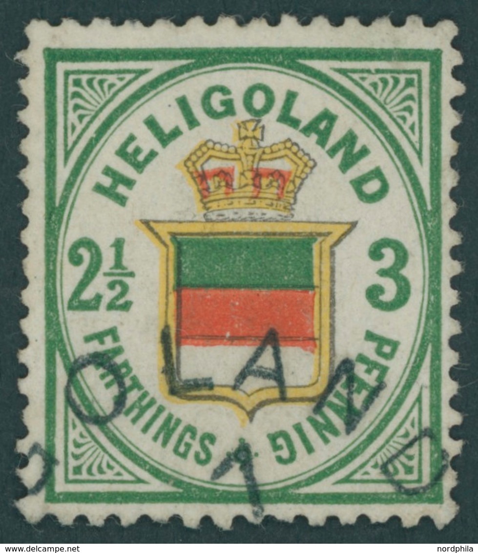 HELGOLAND 17a O, 1877, 3 Pf. Dkl`grün/gelb/zinnoberrot, Bis Auf Einige Beanstandungen Ein Farbfrisches Prachtstück - Héligoland