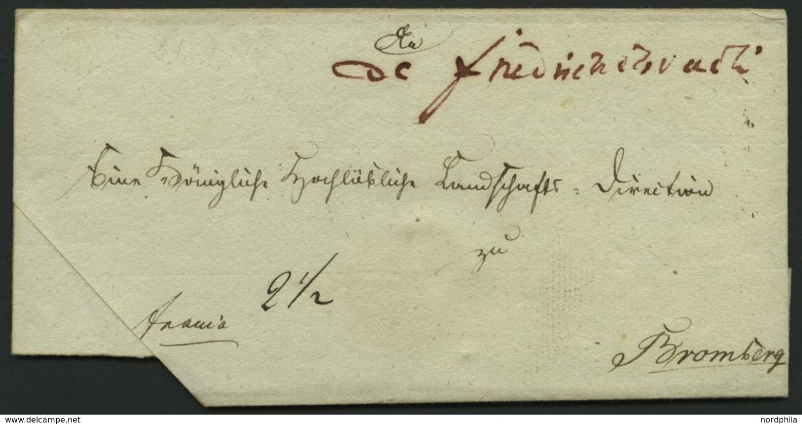 PREUSSEN De Friedrichsbruch, Handschriftlich In Rot Auf Briefhülle Nach Bromberg, Pracht - Prefilatelia