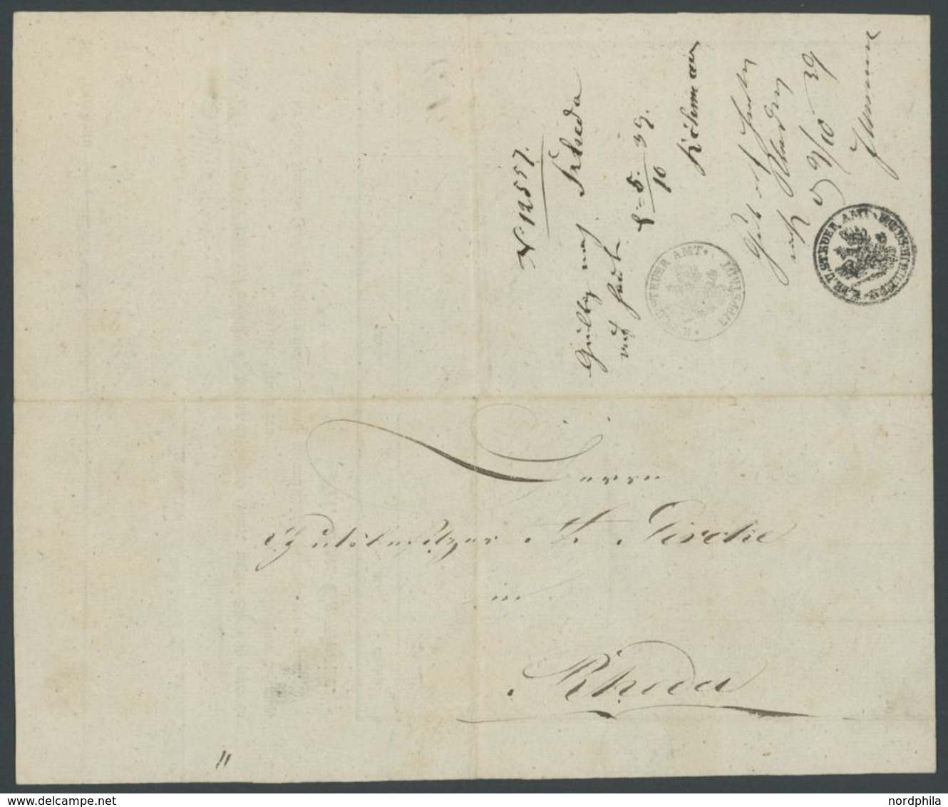 PREUSSEN 1839, Fuhrmannsbrief Von KÖLN Mit K1 STEUER AMT LIPPSTADT Und GÜTERSLOH Nach Rheda, Pracht - Prephilately