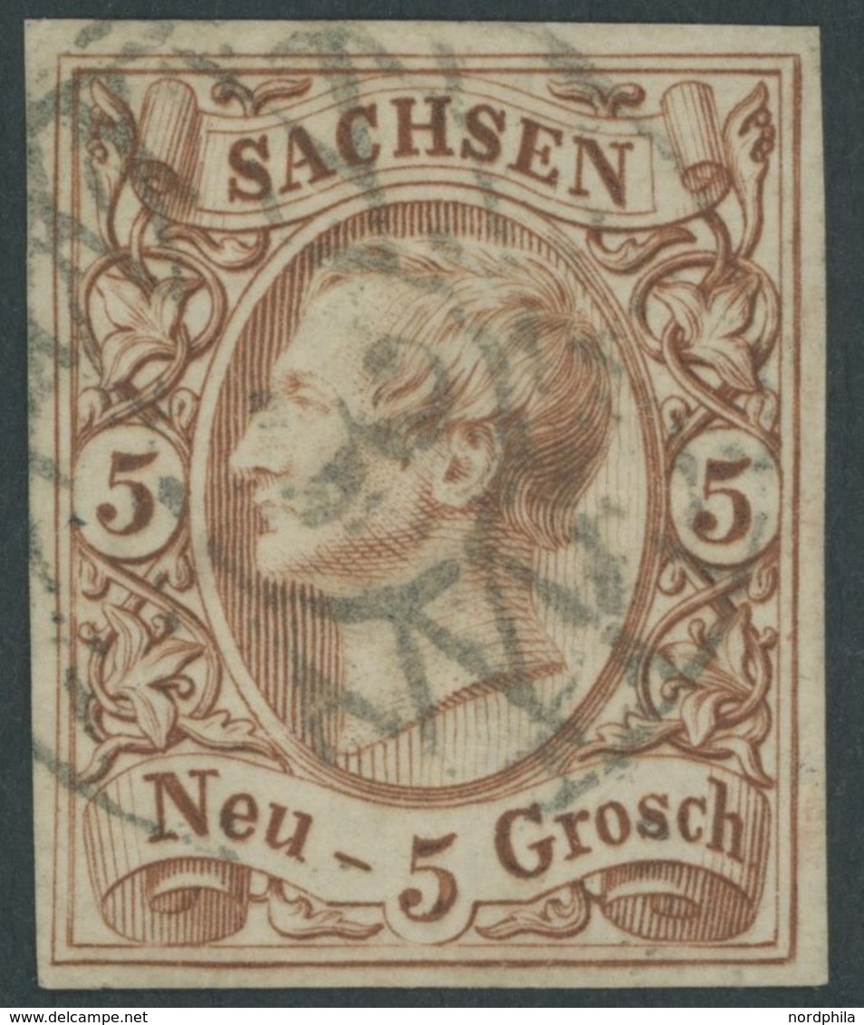 SACHSEN 12e O, 1857, 5 Ngr. Rostbraun, Nummernstempel 3, Breitrandig, Pracht, Mi. 220.- - Saxony