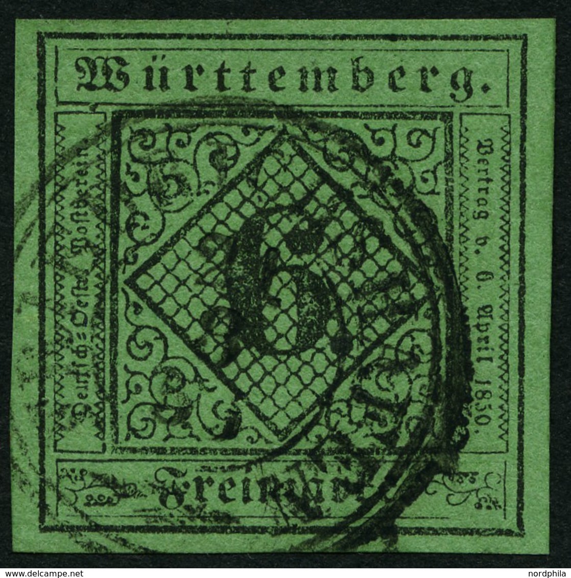 WÜRTTEMBERG 3y O, 1851, 6 Kr. Gelblichgrünes Seidenpapier, K3 FRIEDRICHSHAFEN, Pracht, Signiert, Mi. 110.- - Other & Unclassified