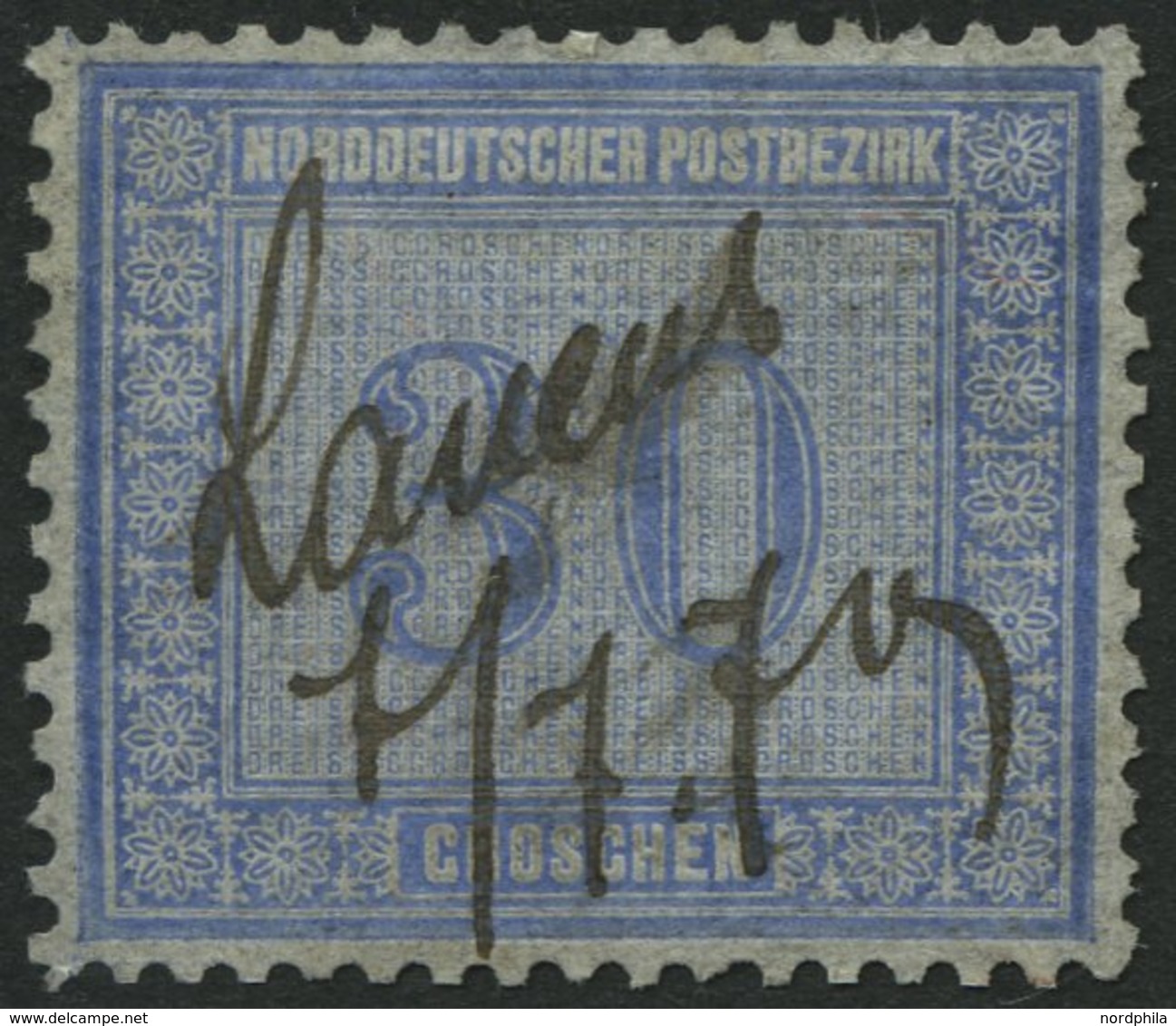 NDP 26~ , 1869, 30 Gr. Graublau, Handschriftlich Lauenb., Pracht, Mi. 170.- - Other & Unclassified