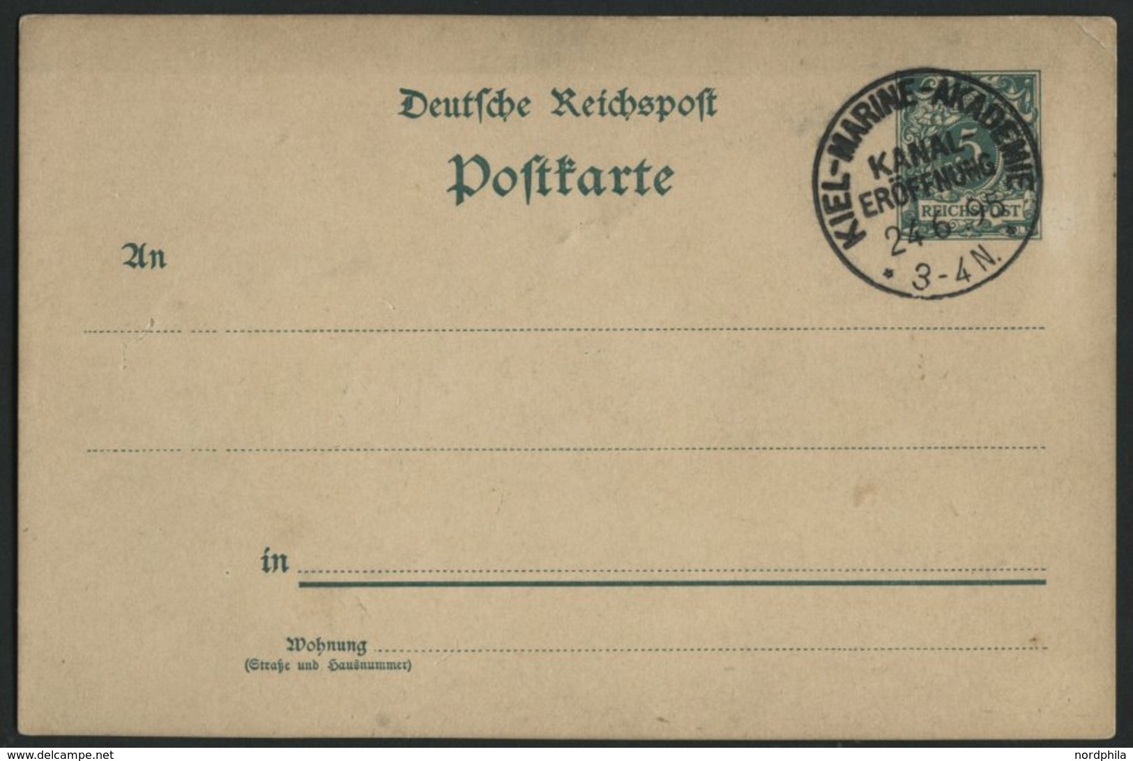 GANZSACHEN P 30 BRIEF, 1895, KIEL-MARINE-AKADEMIE, KANALERÖFFNUNG, Leer Gestempelt Auf 5 Pf. Reichspost, Pracht, R! - Cartas & Documentos