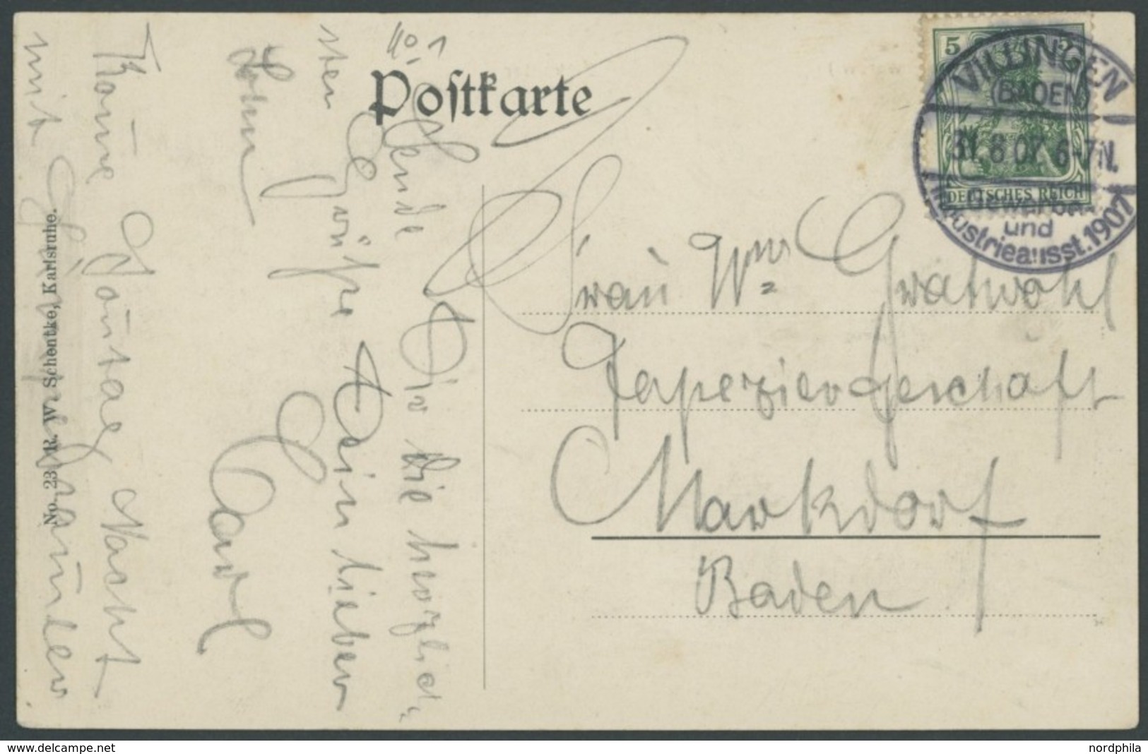 SST Bis 1918 01 BRIEF, VILLINGEN GEWERBE-und INDUSTRIEAUSST. 1907, 31.8.1907, Prachtkarte - Covers & Documents