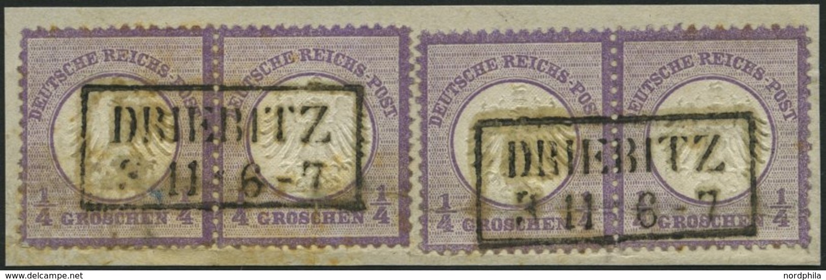 Dt. Reich 1 Paar BrfStk, 1872, 1/4 Gr. Grauviolett, 2 Waagerechte Paare Mit Zentrischen R2 DRIEBITZ Auf Dekorativem Brie - Usados