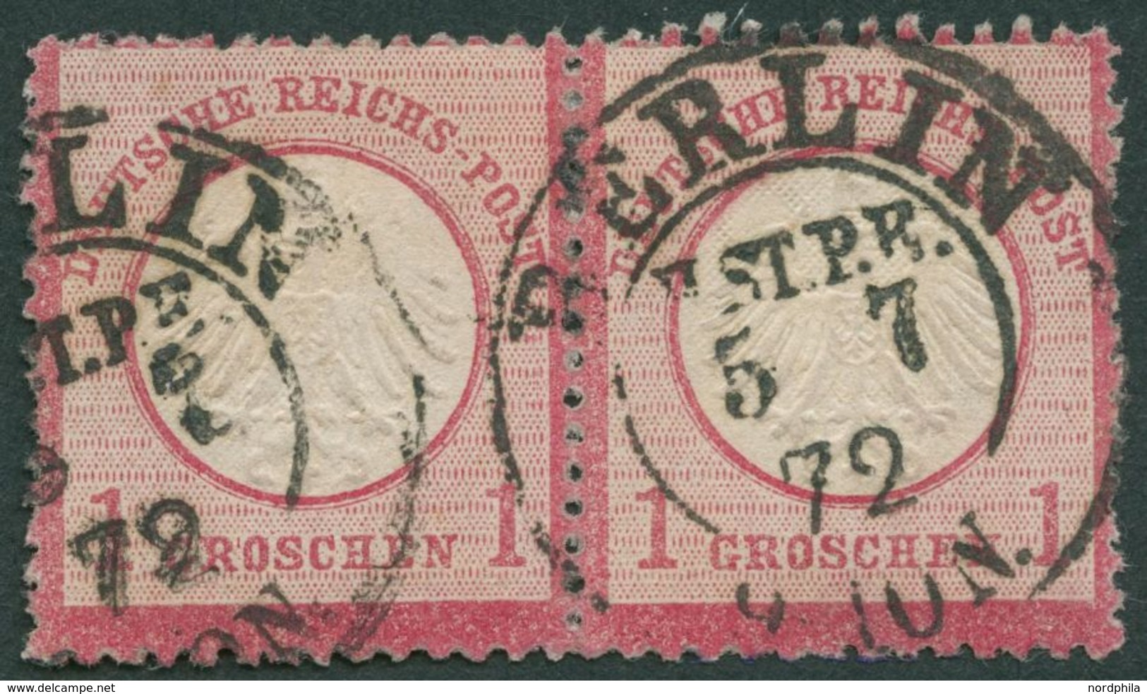 Dt. Reich 4 Paar O, 1872, 1 Gr. Rotkarmin Im Waagerechten Paar, K2 BERLIN H.ST.P.E. (Hofpostamt!), Normale Zähnung, Prac - Usados