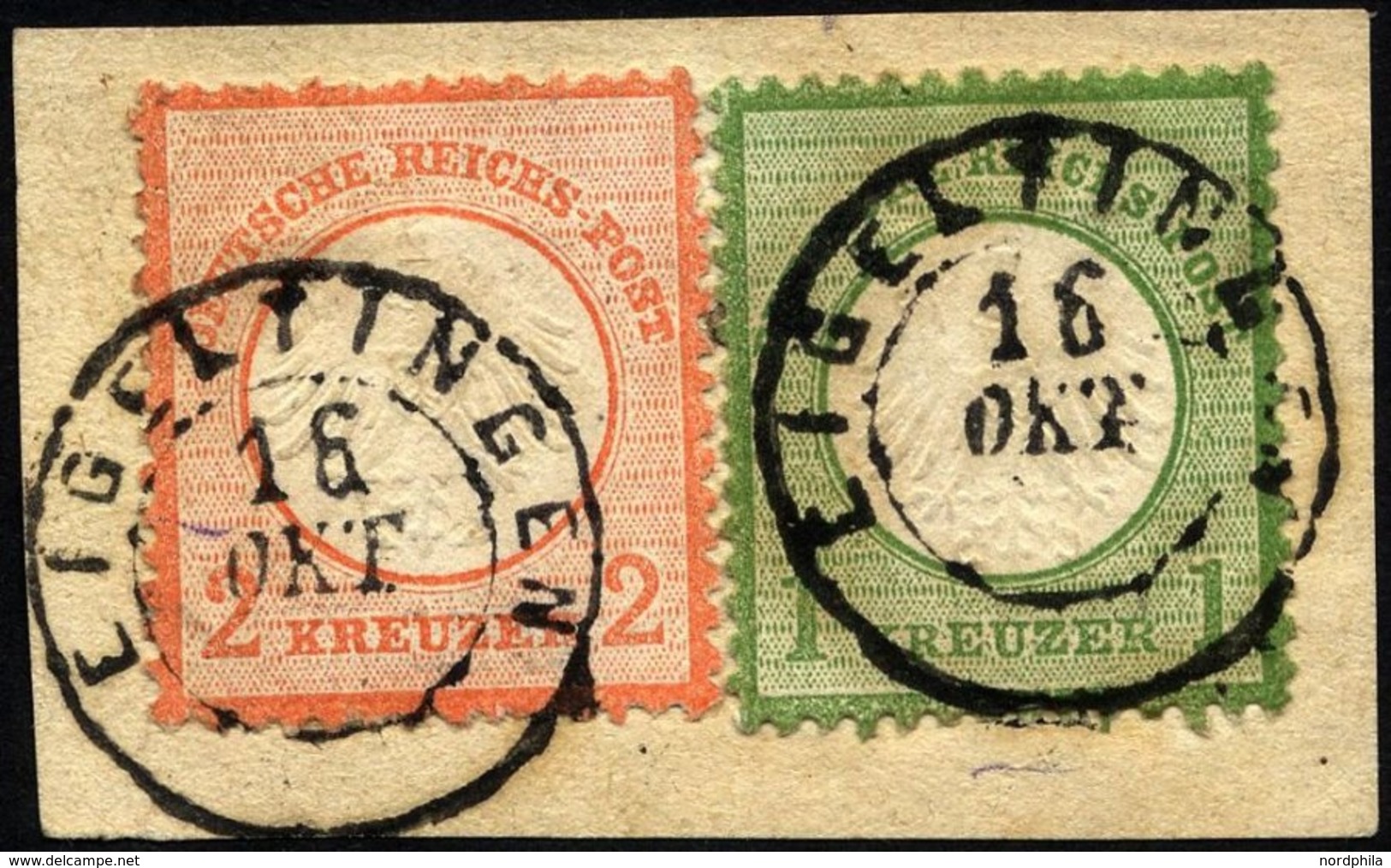 Dt. Reich 7/8 BrfStk, 1872, 1 Kr. Gelblichgrün Und 2 Kr. Ziegelrot Auf Briefstück Mit K2 EIGELTINGEN, Pracht (Marken Zur - Usati