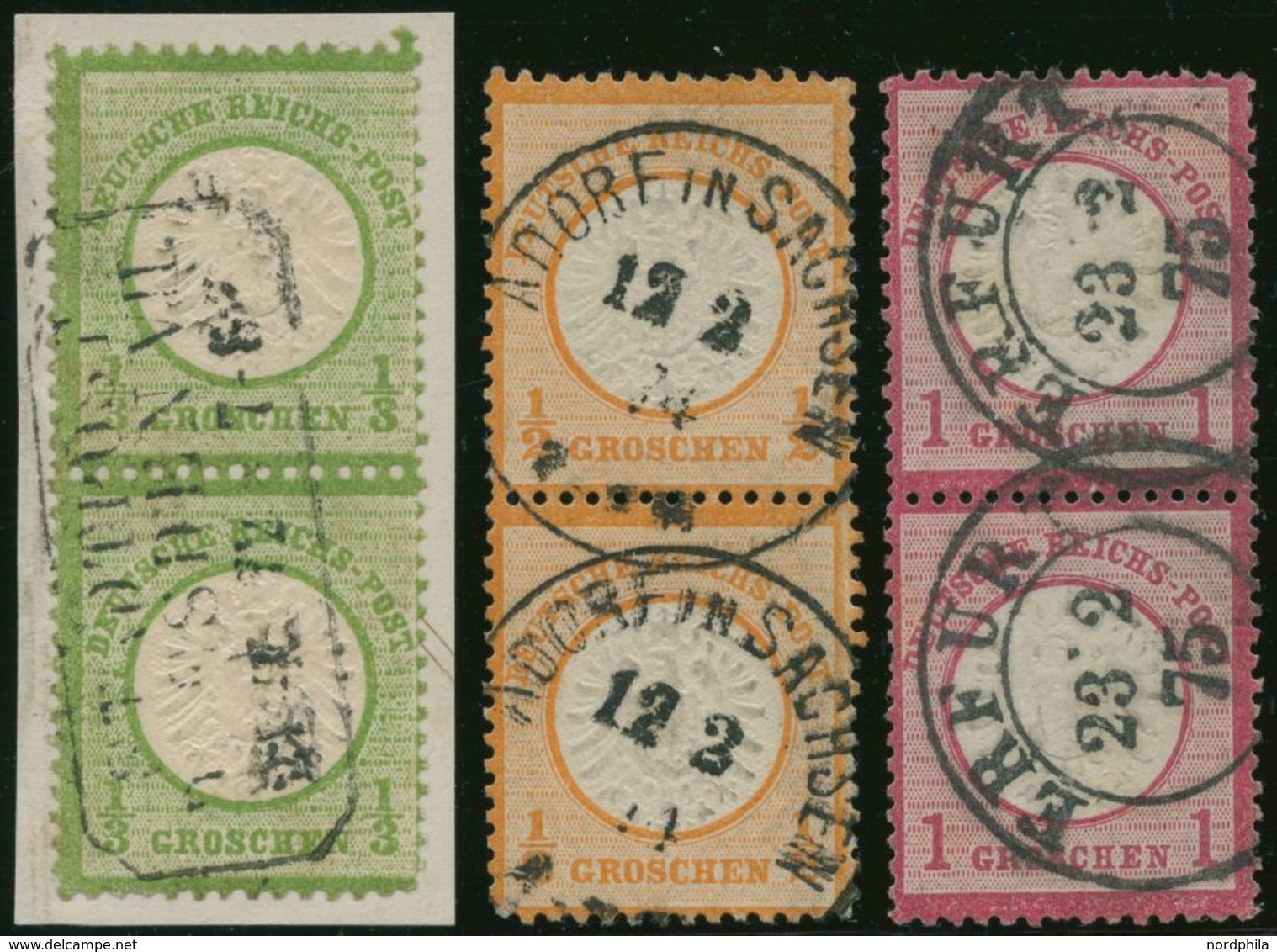 Dt. Reich 17a,18,19 Paar O, 1872, 1/3 Gr., 1/2 Gr. Und 1 Gr., Je Im Senkrechten Paar, Normale Zähnung, Pracht, Geprüft - Used Stamps