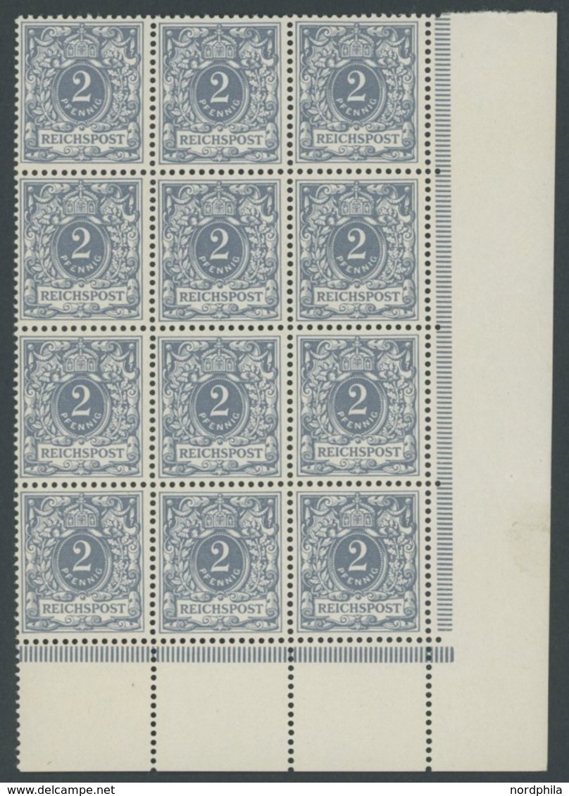 Dt. Reich 52 **, 1900, 2 Pf. Lebhaftgrau Im Zwölferblock Aus Der Rechten Unteren Bogenecke, Postfrisch, Kabinett, Gepr.  - Used Stamps