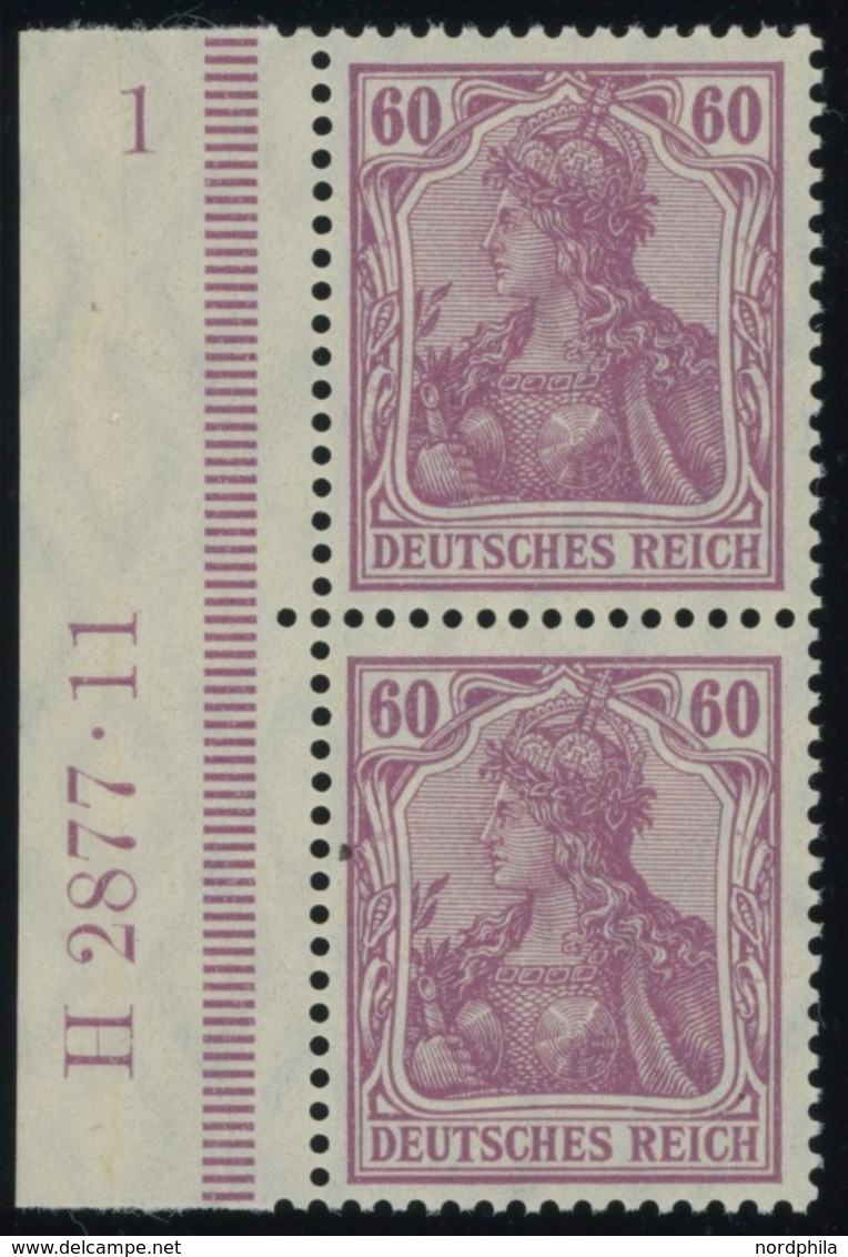 Dt. Reich 92I HAN Paar **, 1911, 60 Pf. Graulila Friedensdruck Im Senkrechten HAN-Paar H 2877.11 Und Plattennummer 1, Po - Other & Unclassified