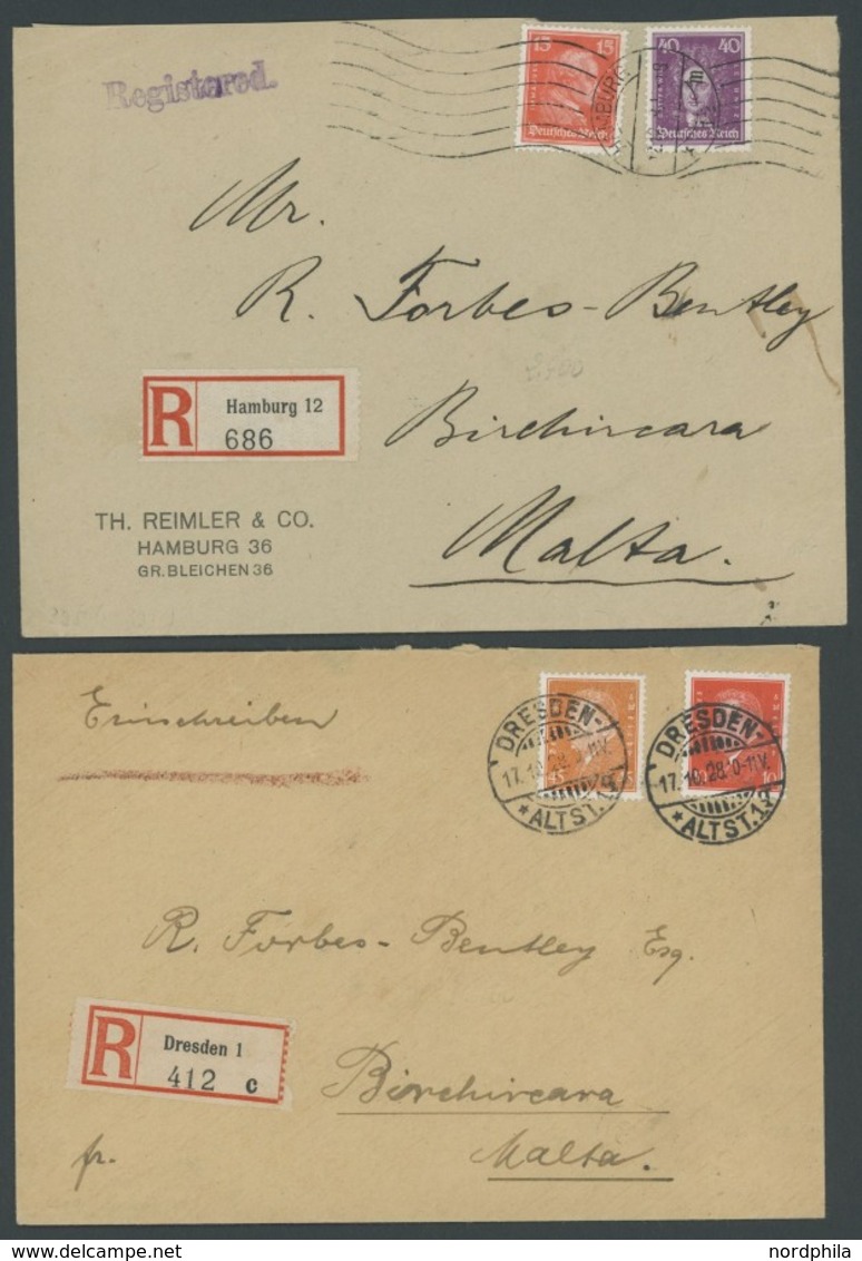 Dt. Reich Brief , 1928, 2 Einschreibbriefe Nach Malta Mit Verschiedenen Frankaturen (Mi.Nr. 392,395,413,419), Feinst - Used Stamps