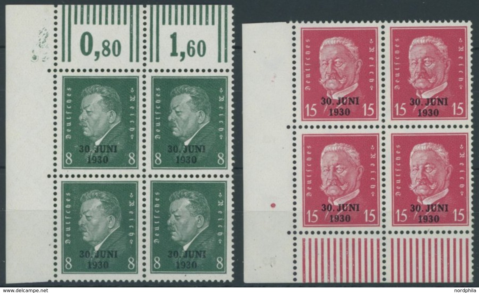 Dt. Reich 444/5 VB **, 1930, Rheinland In Eckrandviererblocks, Postfrisch, Pracht - Used Stamps