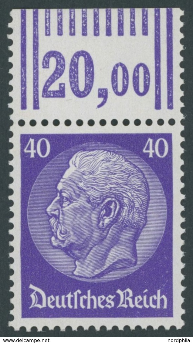 Dt. Reich 472WOR **, 1932, 40 Pf. Hindenburg, Walzendruck, Oberrandstück, Postfrisch, Pracht, Mi. 200.- - Used Stamps