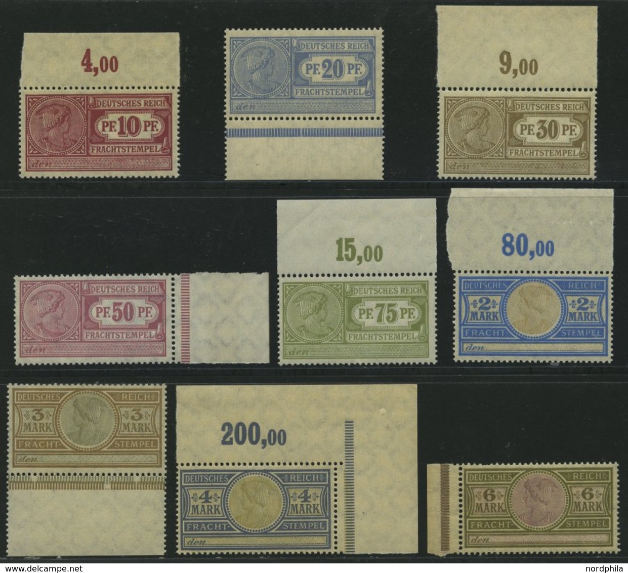 DIENSTMARKEN **, 1906, 10 Pf. - 6 Mk. Frachtstempelmarken, Wz. Kreuzblüten, 9 Werte Postfrisch, Pracht - Oficial