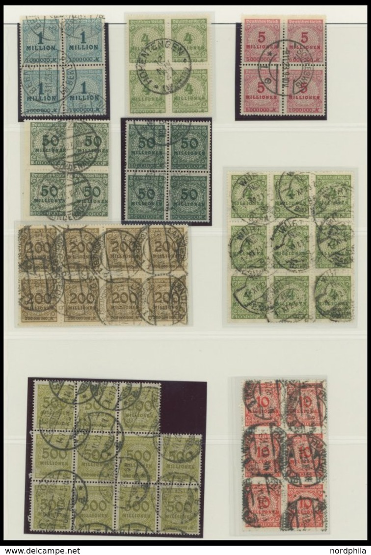 LOTS VB o , 1919-23, 64 verschiedene gestempelte Viererblocks (oder größere Einheiten), fast nur Prachterhaltung, alles 