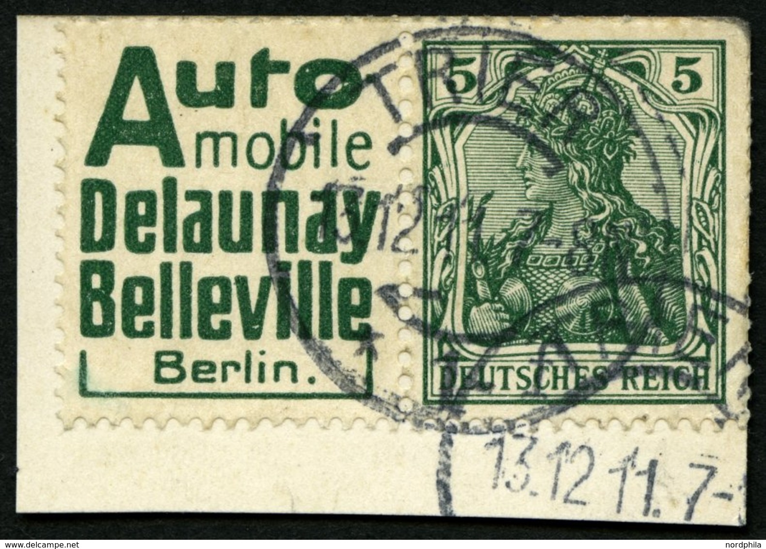ZUSAMMENDRUCKE W 2.6 BrfStk, 1911, Automobile + 5 Pf. Auf Postkartenabschnitt, Feinst (rechte Obere Ecke Angestoßen), Mi - Se-Tenant