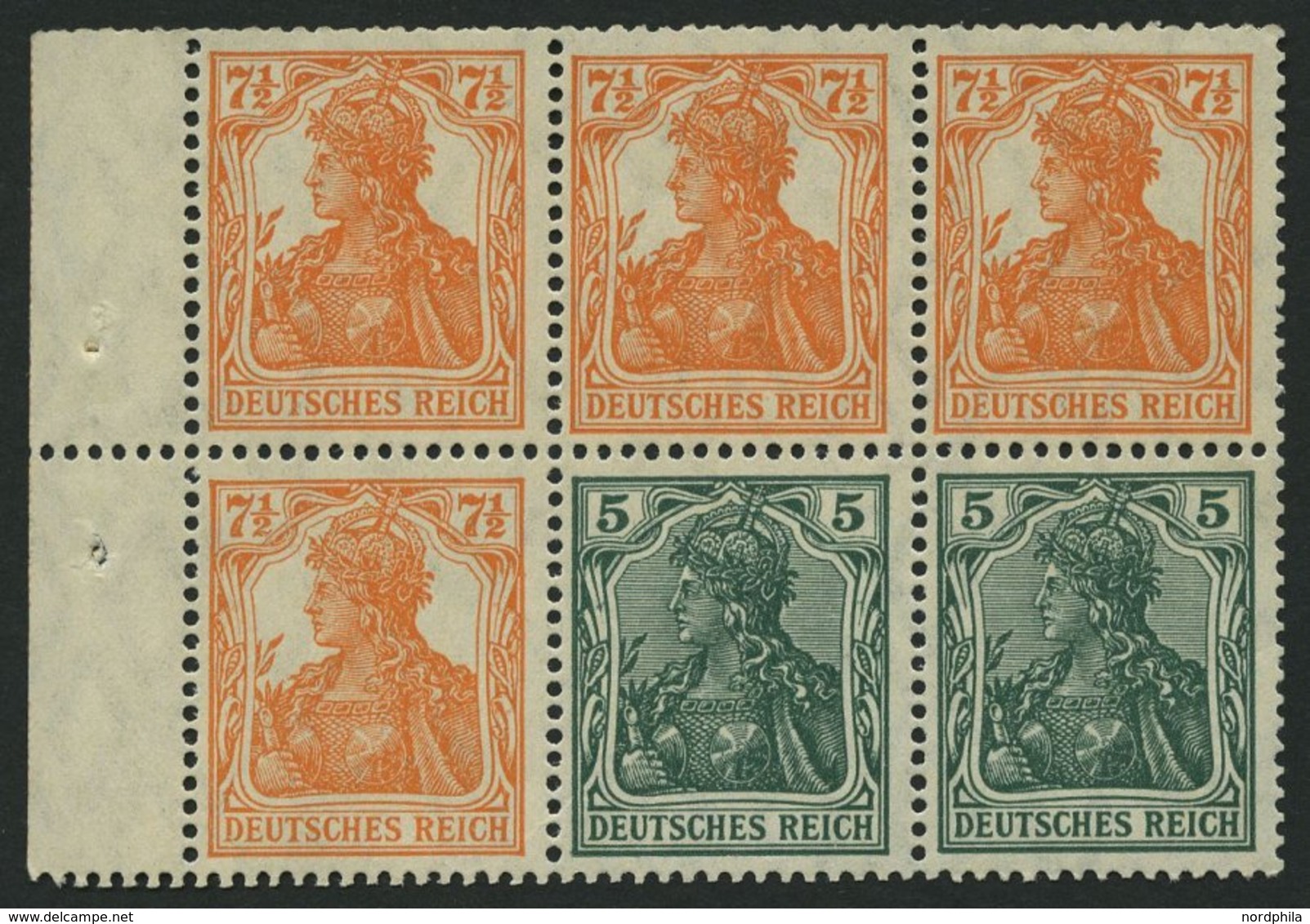 ZUSAMMENDRUCKE H-Bl. 20abA *, 1919, Heftchenblatt Germania, Ein Wert Falzrest, Heftchenzähnung, Pracht, Mi. 420.- - Se-Tenant