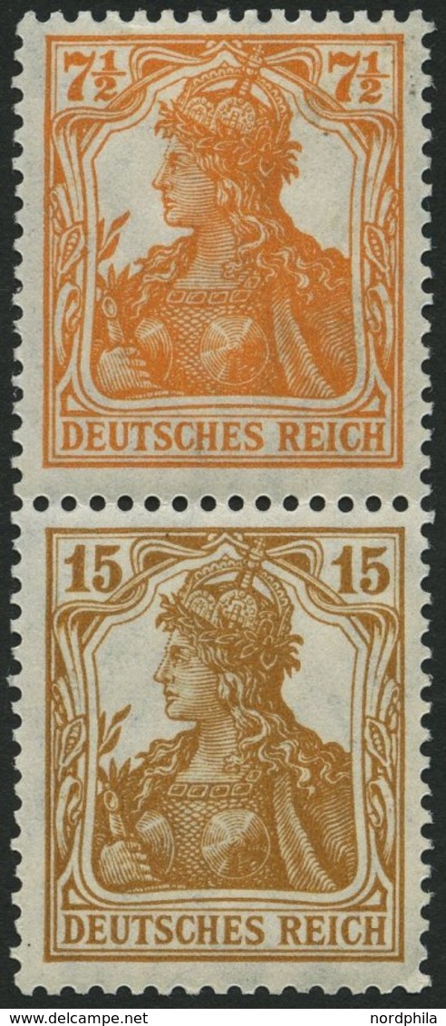 ZUSAMMENDRUCKE S 7aa *, 1916, Germania 71/2 + 15, Falzrest, Pracht, Kurzbefund Fleiner, Mi. 300.- - Se-Tenant