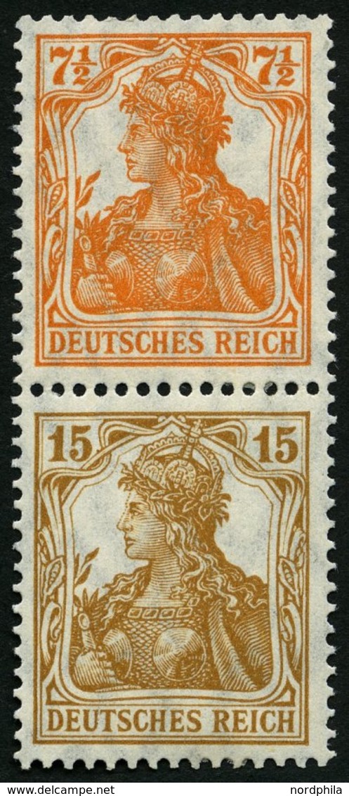 ZUSAMMENDRUCKE S 7ba *, 1916, Germania 71/2 + 15, Falzreste, Pracht, Mi. 180.- - Se-Tenant