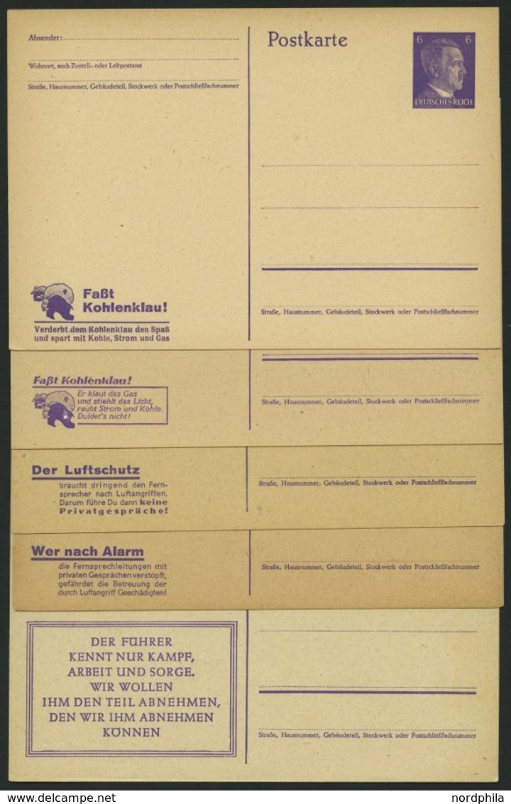 GANZSACHEN P312/1-3,7,9 BRIEF, 1943, 6 Pf. Violett Hitler Mit 5 Verschiedenen Propagandavordrucken, Ungebraucht, 4 Prach - Altri & Non Classificati