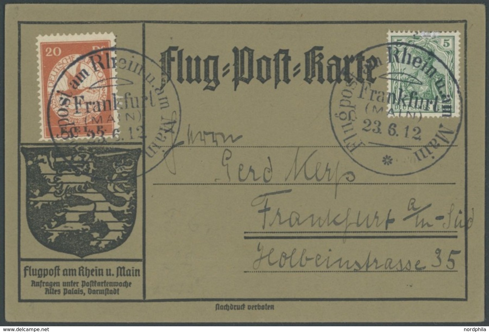 ZEPPELINPOST 15 BRIEF, 1912, 20 Pf. E.EL.P. Auf Flugpostkarte Mit 5 Pf. Zusatzfrankatur Und Zahlreichen Unterschriften,  - Correo Aéreo & Zeppelin