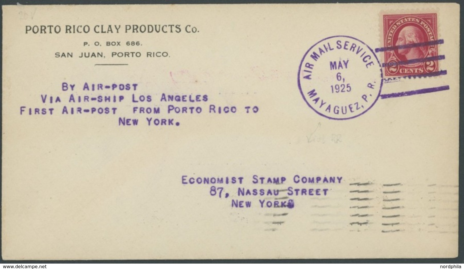 ZEPPELINPOST 20V BRIEF, 1925, Porto Rico-Lakehurst, Mit K1 AIR MAIL SERVICE MAYAGUEZ, Prachtbrief, R! - Airmail & Zeppelin