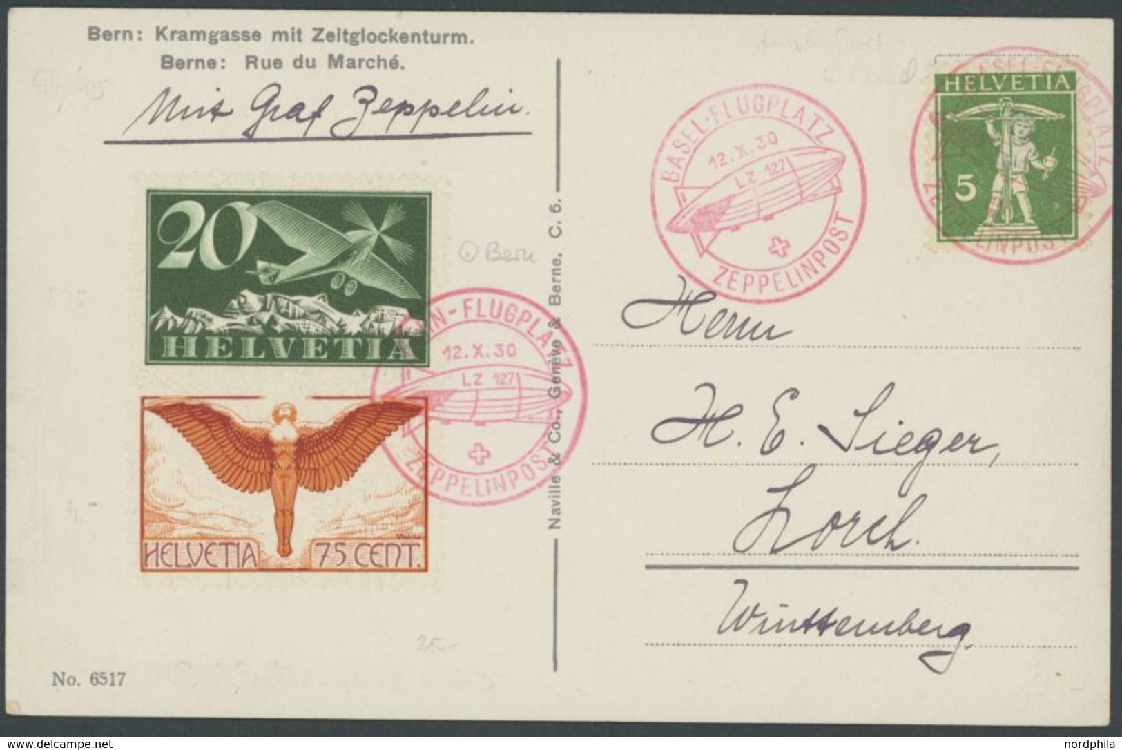 ZEPPELINPOST 94 BRIEF, 1930, Fahrt Bern-Basel, Prachtkarte - Airmail & Zeppelin