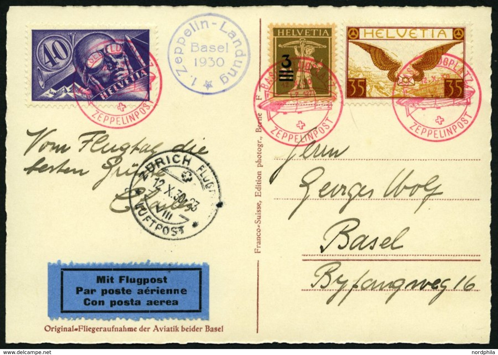 ZEPPELINPOST 95 BRIEF, 1930, Fahrt Basel-Zürich,Prachtkarte Mit Guter Frankatur - Airmail & Zeppelin