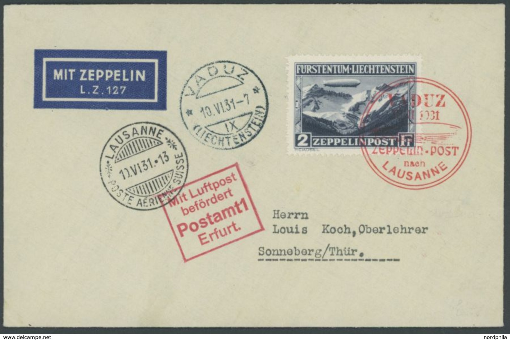 ZEPPELINPOST 110Gb BRIEF, 1931, Fahrt Nach Vaduz, Prachtbrief Mit Eingedrucktem Zeppelin-Etikett - Correo Aéreo & Zeppelin