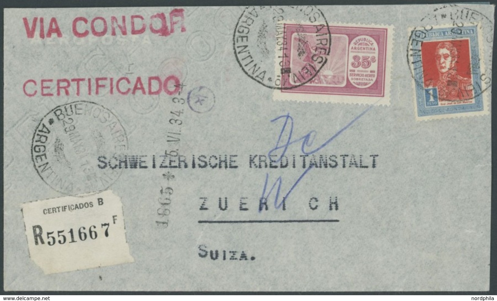 ZEPPELINPOST 248I BRIEF, 1934, 1. Südamerikafahrt, Argentinische Post, Argentinien-Europa, Einschreibbrief, Feinst (zwei - Airmail & Zeppelin