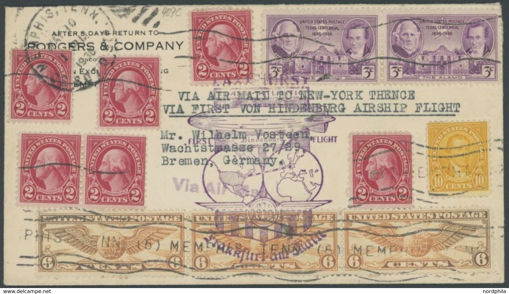 ZEPPELINPOST 409C BRIEF, 1936, 1. Nordamerikafahrt, US-Post, Ankunftsstempel Type III, Prachtbrief - Airmail & Zeppelin