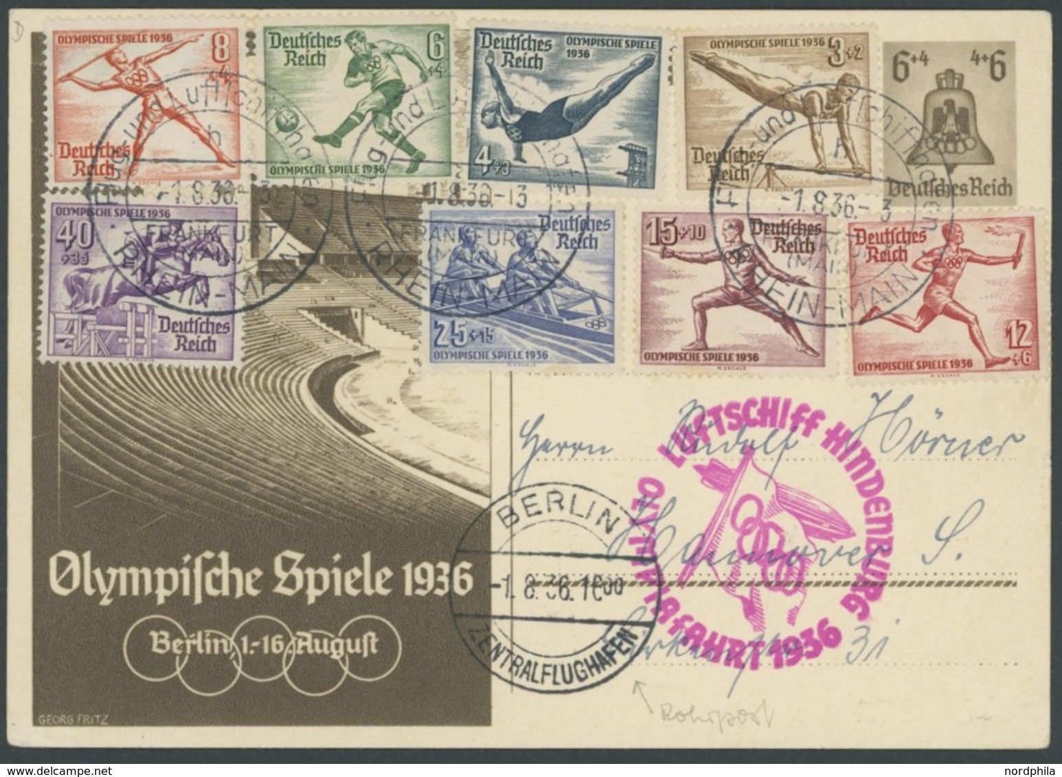 ZEPPELINPOST 427Bd BRIEF, 1936, Olympiafahrt, Auflieferung Rhein-Main-Flughafen, Olympia-Ganzsachenkarte, Seltene Rohrpo - Airmail & Zeppelin