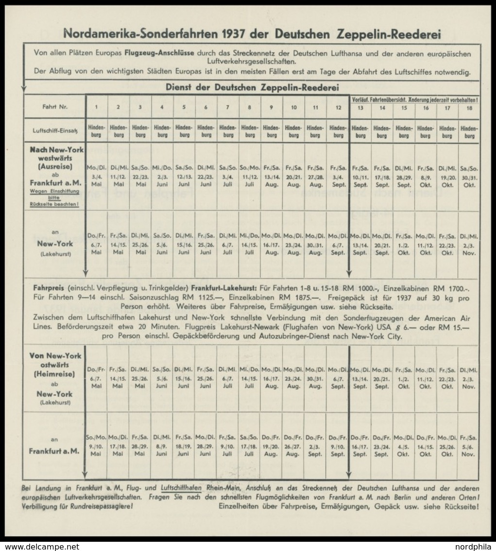 ZEPPELINPOST 1936/7, 3 Verschiedene Sonderbelege LZ 129 Hindenburg In Die USA, Dazu Fahrplan 1937 Mit 33 Durch Lakehurst - Airmail & Zeppelin