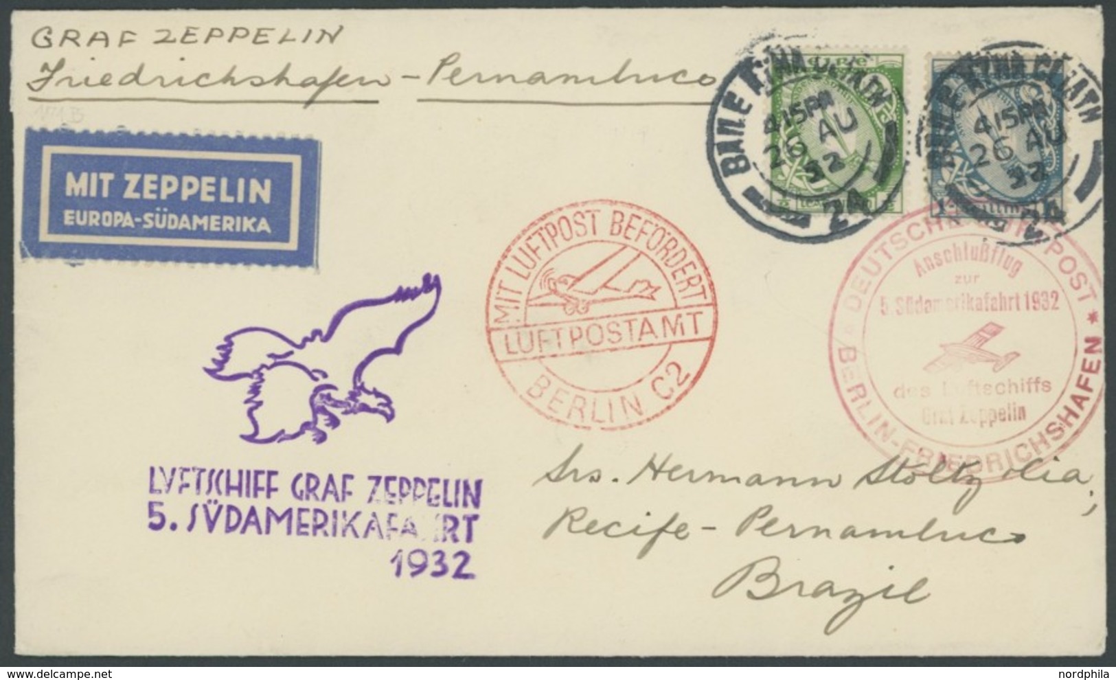 ZULEITUNGSPOST 171B BRIEF, Irland: 1932, 5. Südamerikafahrt, Anschlussflug Ab Berlin, Prachtbrief, Sieger Unbekannt! - Correo Aéreo & Zeppelin