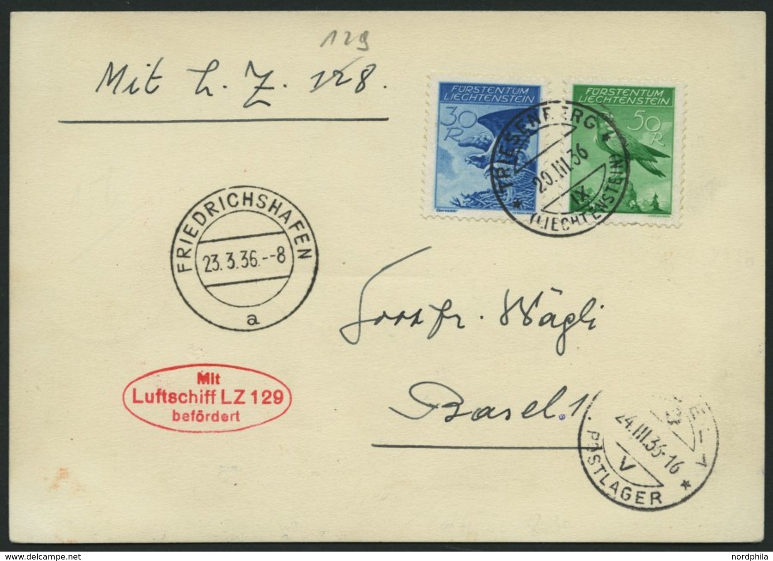 ZULEITUNGSPOST 401 BRIEF, Liechtenstein: 1936, 1. Postfahrt Der Hindenburg, Prachtkarte - Airmail & Zeppelin