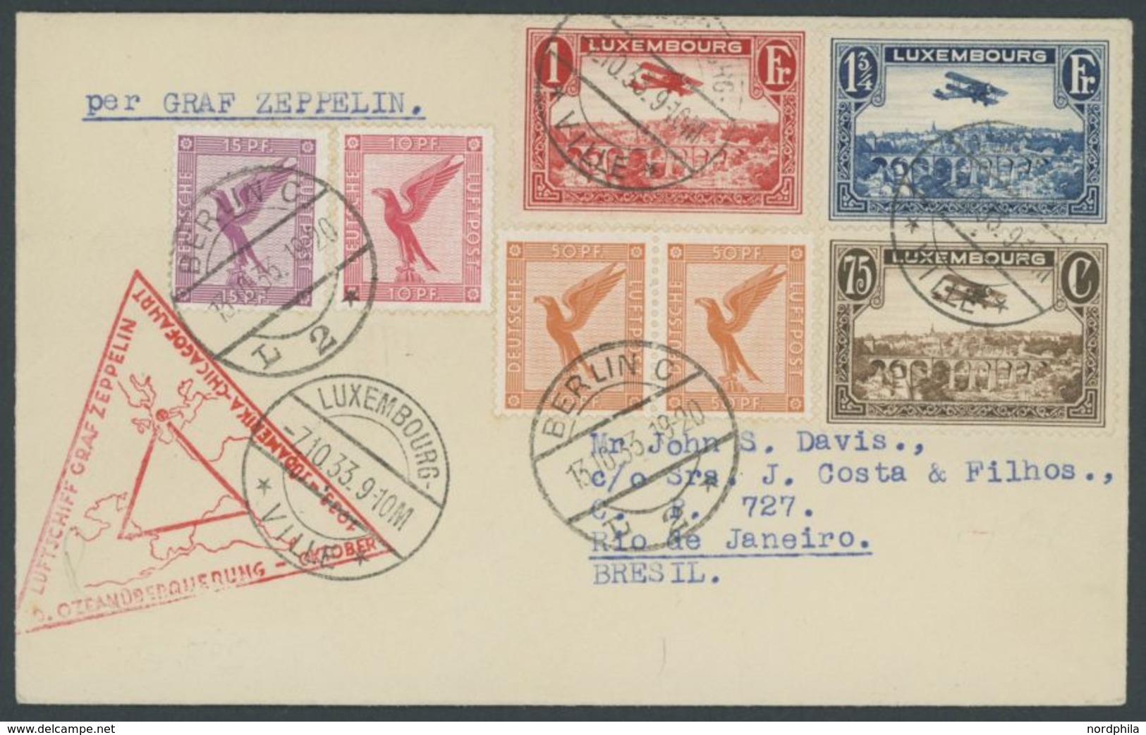 ZULEITUNGSPOST 238E BRIEF, Luxemburg: Chicagofahrt, Anschlußflug Ab Berlin, Deutsch/luxemburgische Frankatur, Prachtbrie - Airmail & Zeppelin